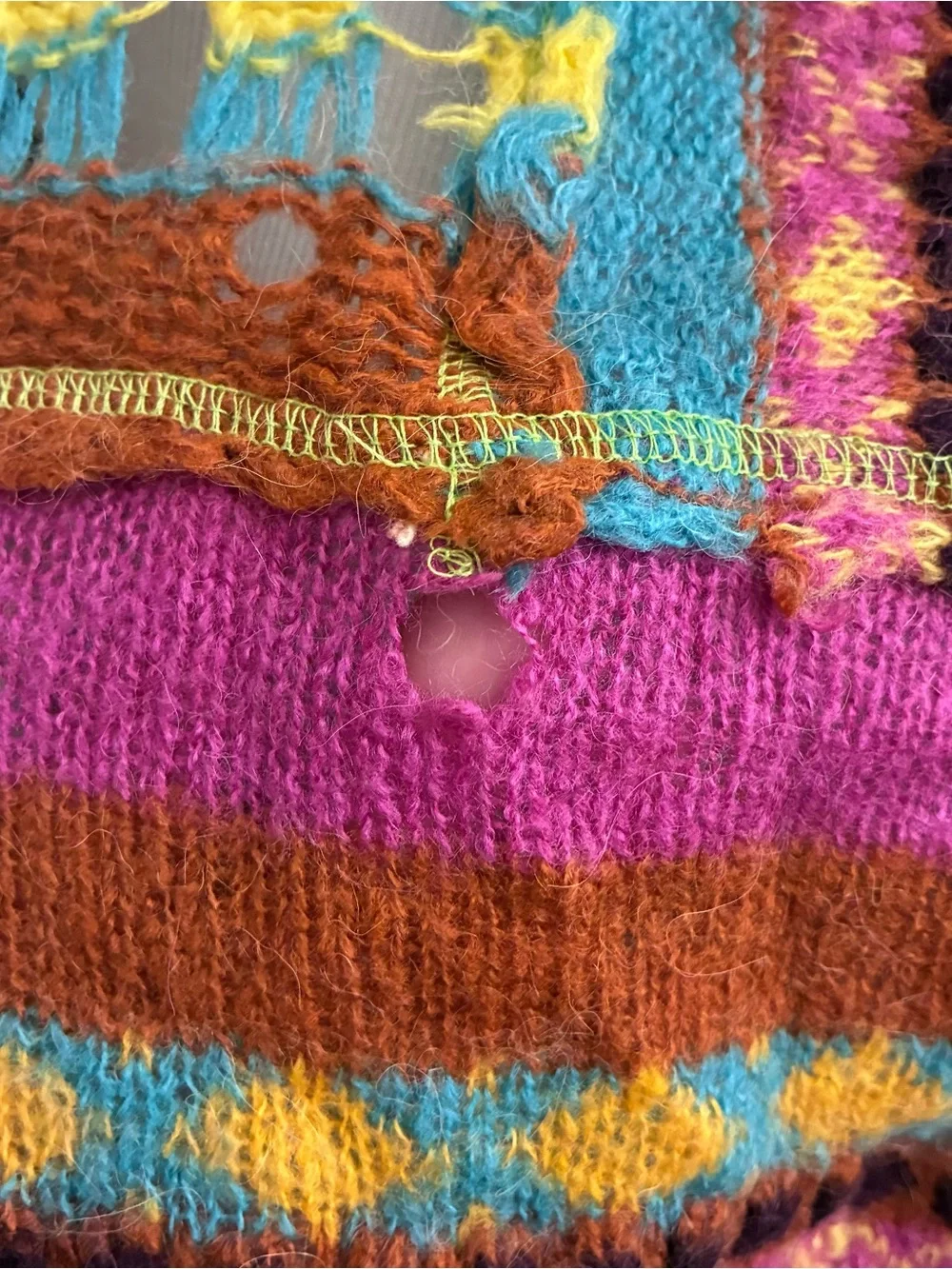 Free People Med‎ December Skies Poncho Sweater Patchwork Knit Boho Festival